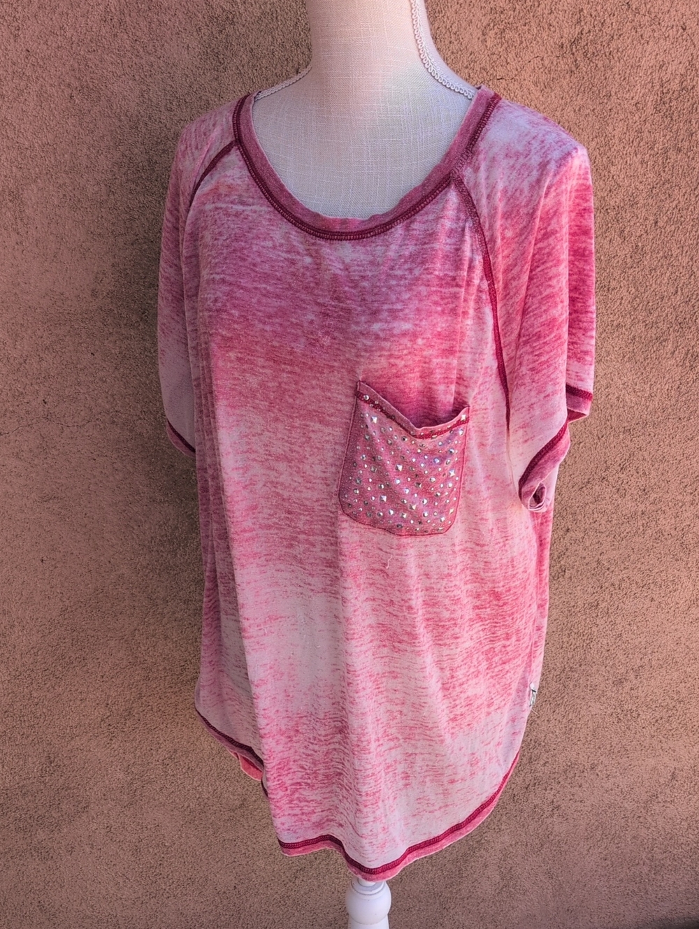 Seven7 Burnout High-low Hem Distressed Destroyed Rhinestones Oversized Top